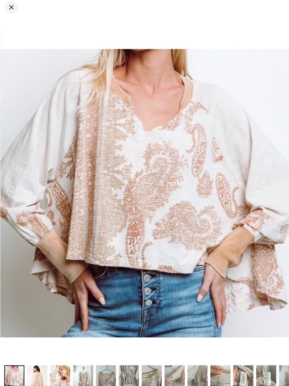 Free People Cream Tunic with Tan Paisley Print